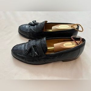 Authentic Encrico Cuini, Ostrich Quill Low Italian Loafer in black, size 8.5